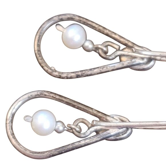 Vintage Sterling Silver Teardrop Earrings With Blue Opal & Pearl Accents - Picture 5 of 8